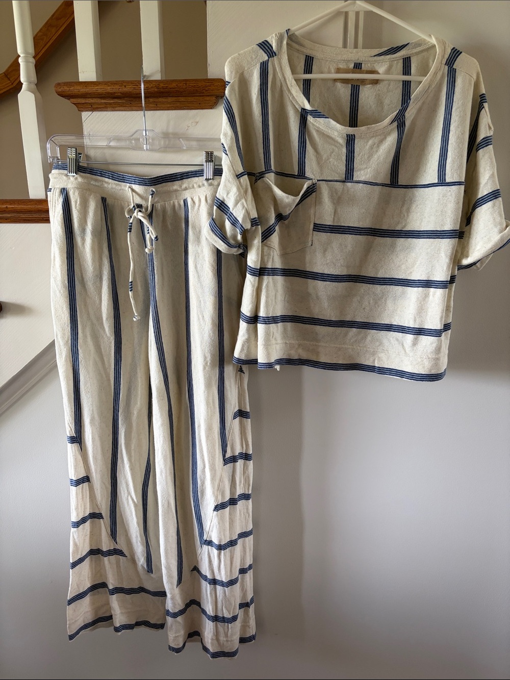 Free People Ivory and Navy Striped Lounge Set